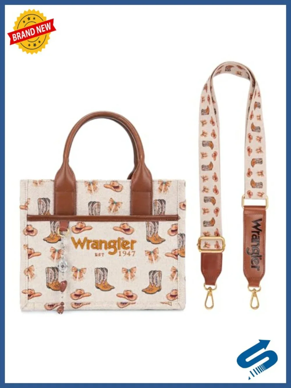 Western Canvas Tote Bag Satchel with Top Handle and Charm